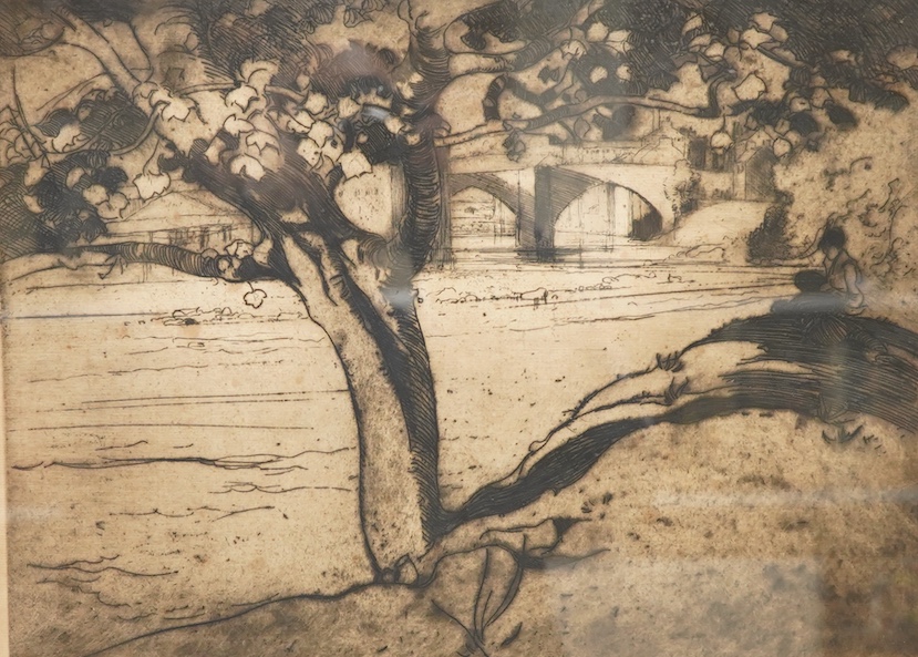 Sir Frank Brangwyn RA, RWS, RBA, (1867-1956), ‘The Maple Tree, Barnard Castle’, signed in pencil, dry point etching, 29 x 38.5cm